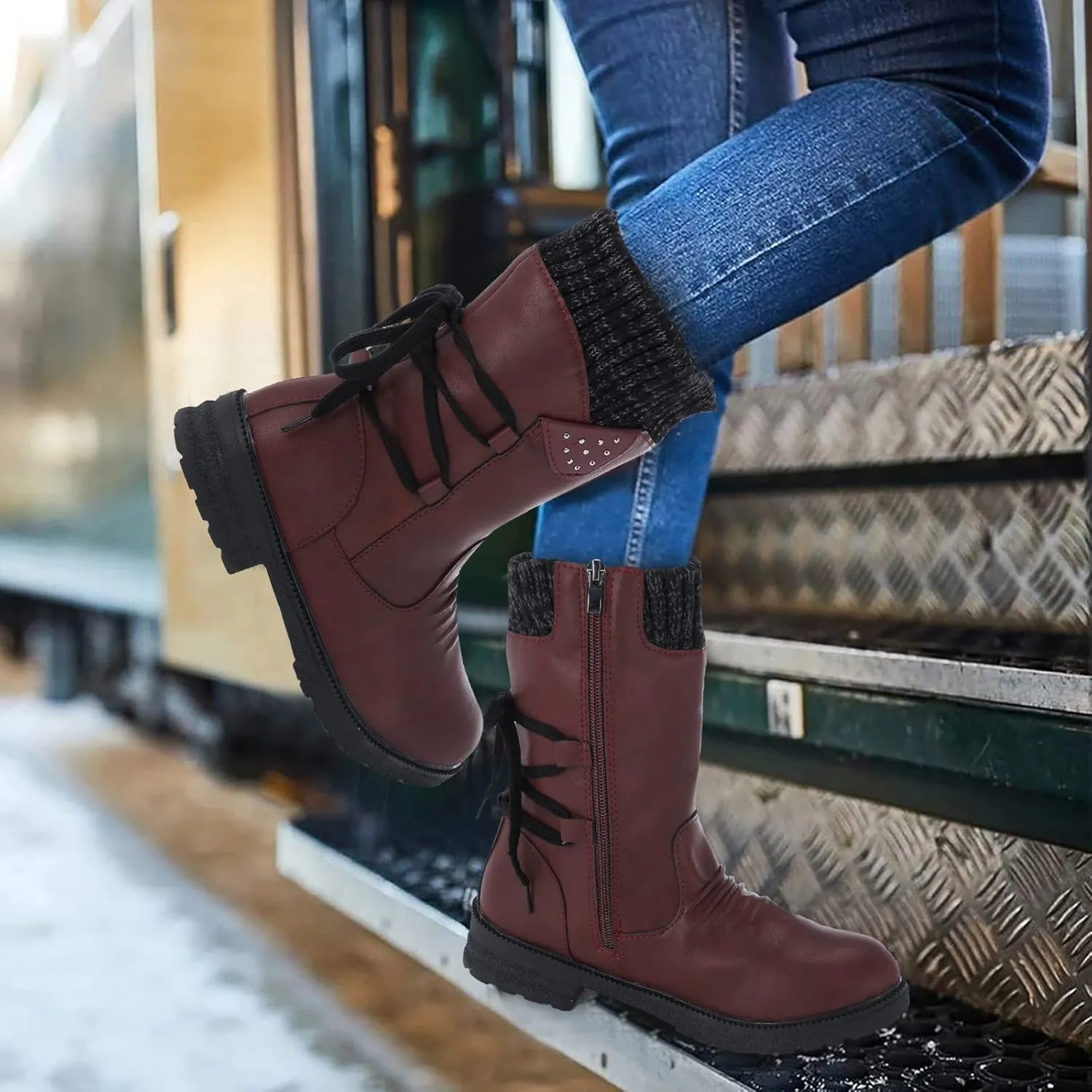 Ankle Snow Boots for Women 2023 Waterproof Non Slip Winter Boots Women Ladies Waterproof Snow Boots with Heels Boots for Winter Botas De Mujeres Para El FrO