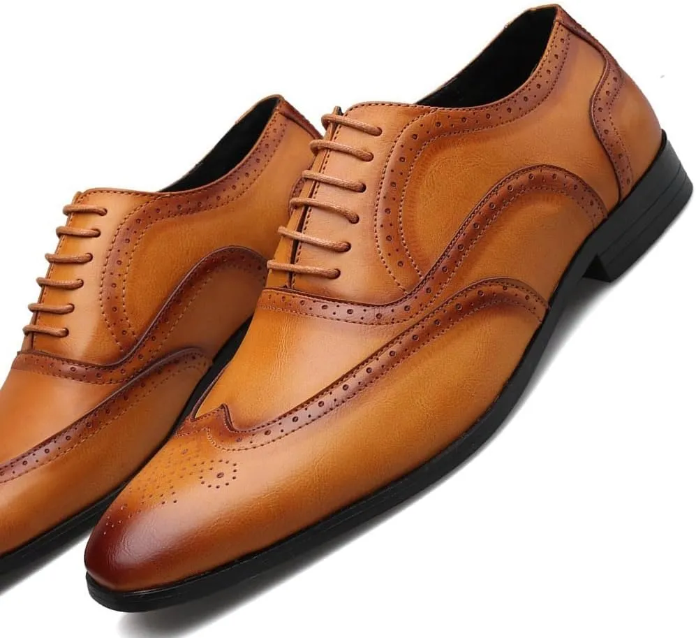 Casual Business Oxford Leather Shoes Men's Dress Shoes Patchwork British Style Retro Brogue Shoes Mens Wedding Party Flats Men Office Business Leather Oxfords Shoe