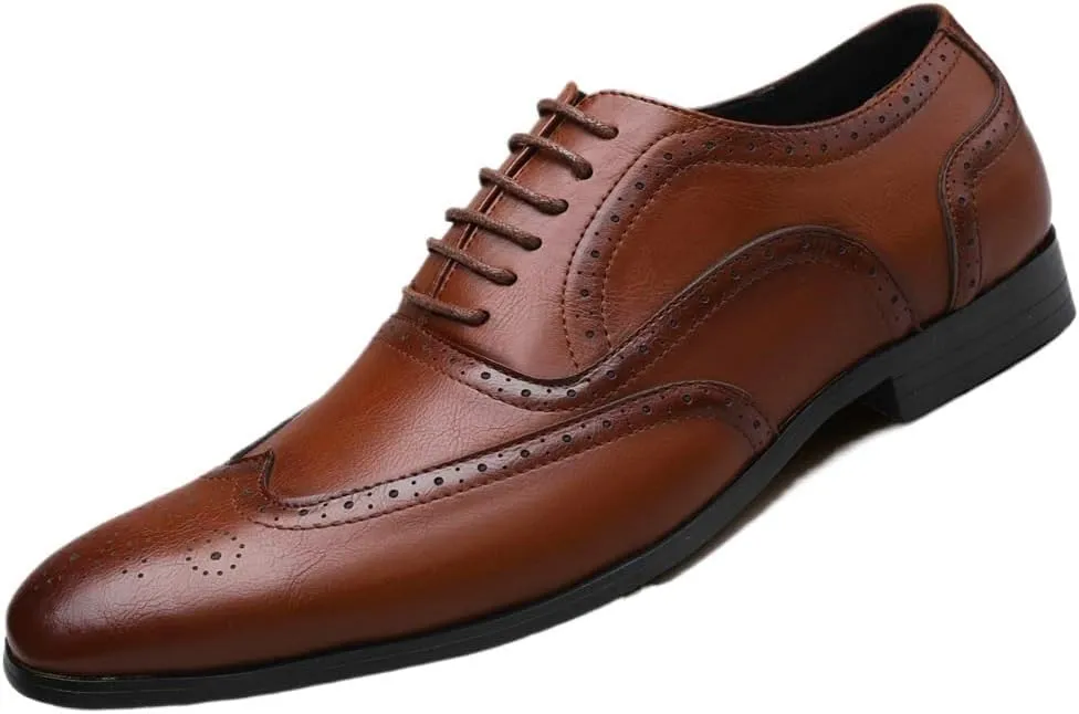 Casual Business Oxford Leather Shoes Men's Dress Shoes Patchwork British Style Retro Brogue Shoes Mens Wedding Party Flats Men Office Business Leather Oxfords Shoe