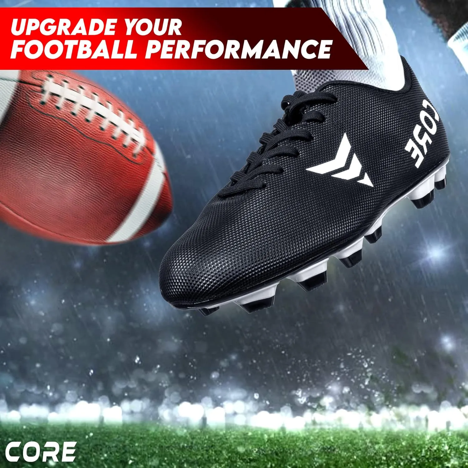 CORE American Football Cleats - Long Stud Football Shoes for Sports and Training - Soft Breathable Lightweight Football Shoes for Men & Women - Durable Anti-Slip Outsole Football Boots
