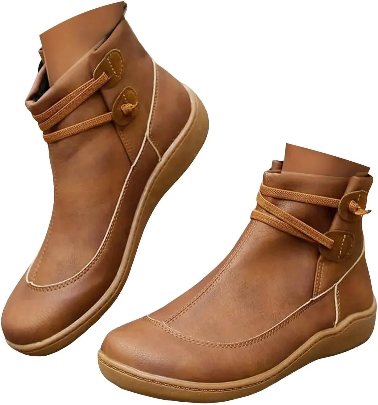 Cowboy Boots for Women Retro Classic Country Low Heel Ankle Boots Ladies Shoes Western Slip On Flat Short Boots