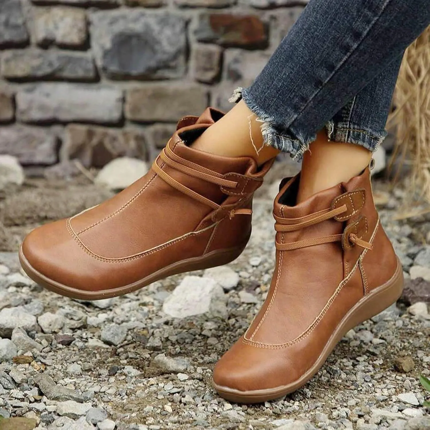 Cowboy Boots for Women Retro Classic Country Low Heel Ankle Boots Ladies Shoes Western Slip On Flat Short Boots