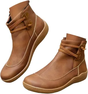 Cowboy Boots for Women Retro Classic Country Low Heel Ankle Boots Ladies Shoes Western Slip On Flat Short Boots