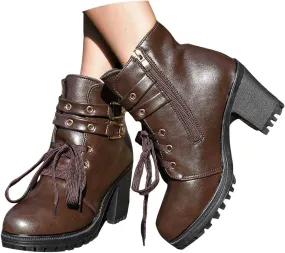 Cowboy Boots for Women Retro Classic Lace Up High Heel Ankle Boots Ladies Shoes Autumn Fashion Western Short Boots
