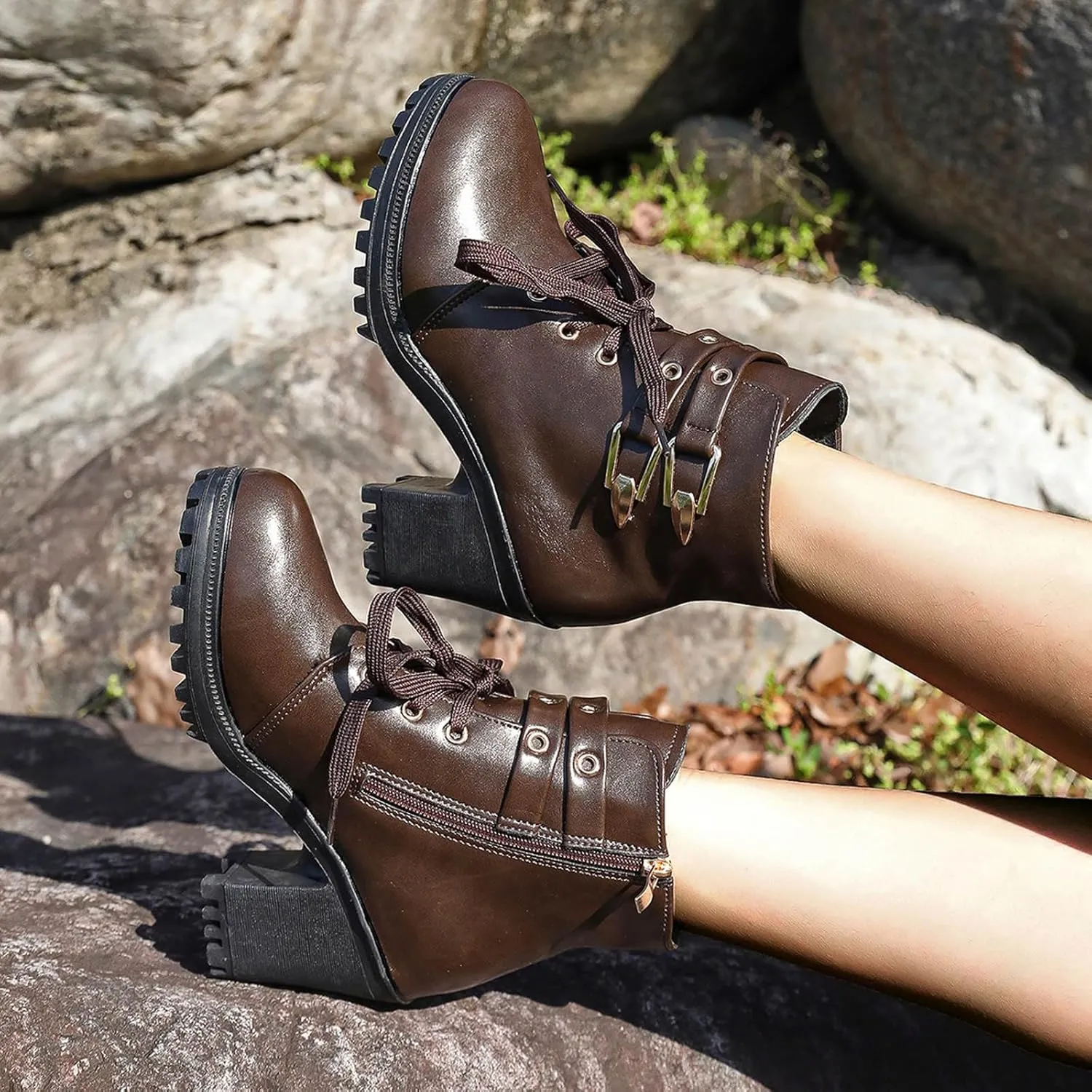 Cowboy Boots for Women Retro Classic Lace Up High Heel Ankle Boots Ladies Shoes Autumn Fashion Western Short Boots
