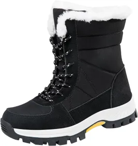 Insulated Snow Boots Men Wide Ski Boots Thickening Shoe Men Leather Boot Plush Lined Lac Up Ankle Booties