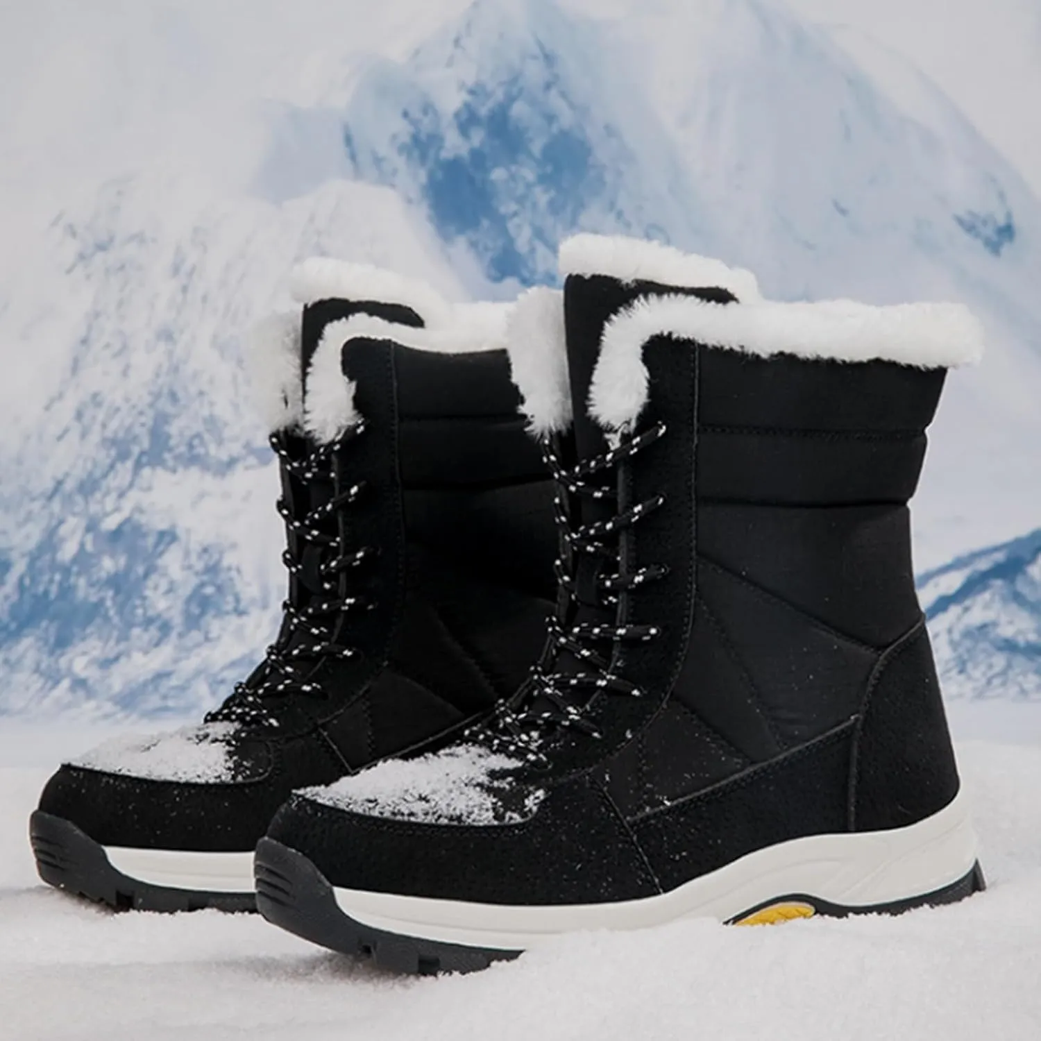 Insulated Snow Boots Men Wide Ski Boots Thickening Shoe Men Leather Boot Plush Lined Lac Up Ankle Booties