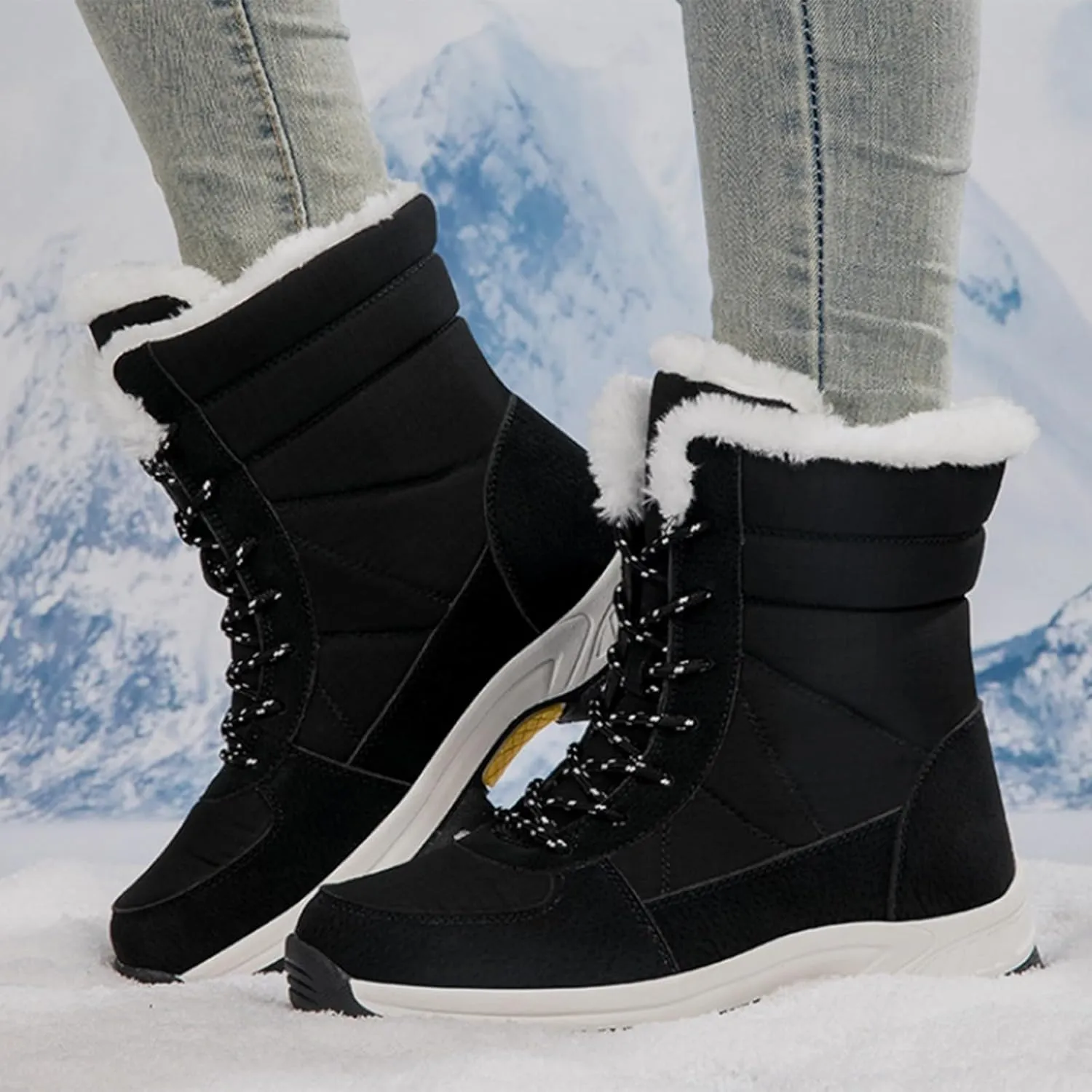 Insulated Snow Boots Men Wide Ski Boots Thickening Shoe Men Leather Boot Plush Lined Lac Up Ankle Booties