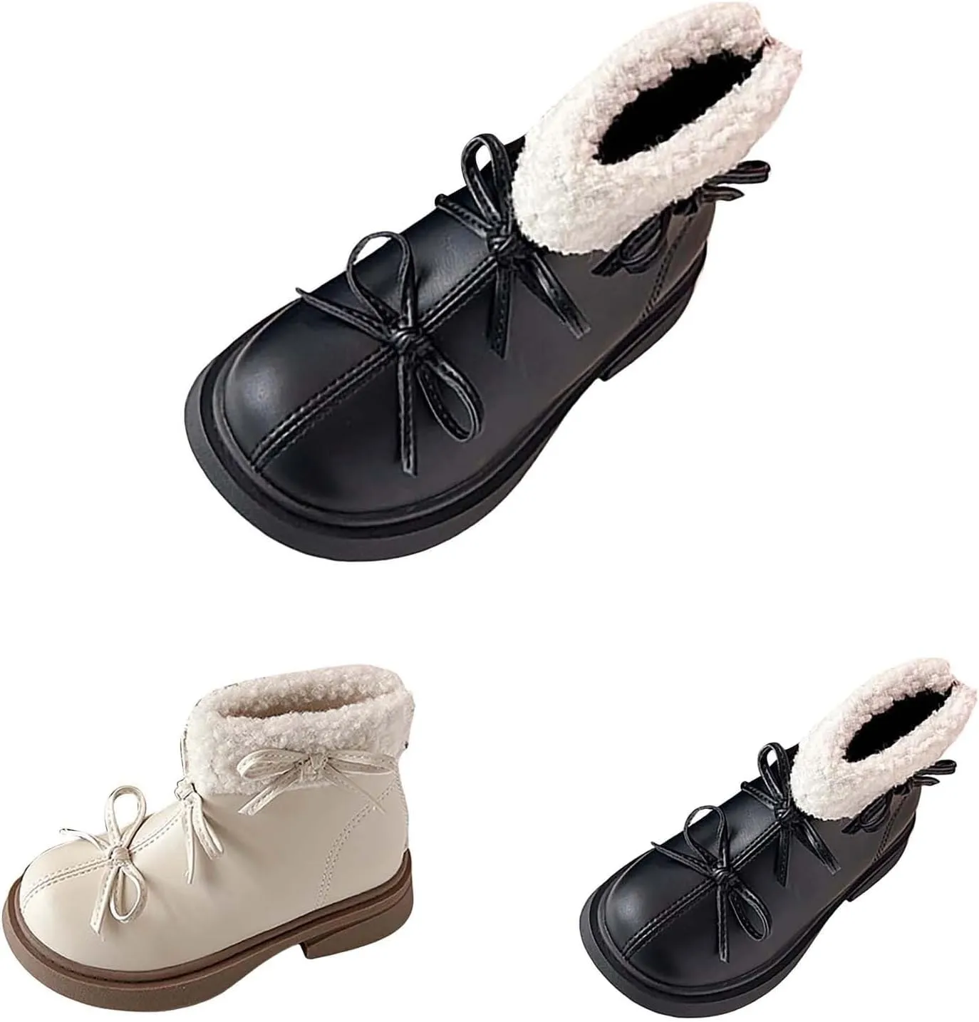 Kids Girls Winter Fleece Ankle Boots Fashion Cute Shepa PU Leather Bowknot Soft Warm Faux  Girl Hunting Gear