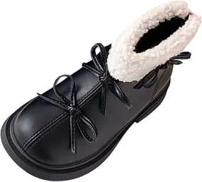 Kids Girls Winter Fleece Ankle Boots Fashion Cute Shepa PU Leather Bowknot Soft Warm Faux  Girl Hunting Gear