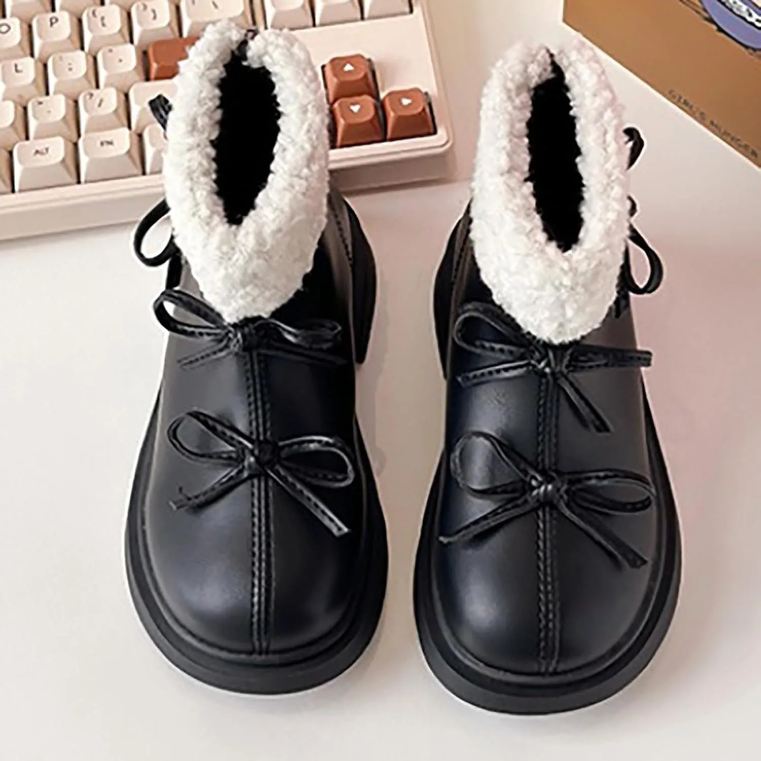 Kids Girls Winter Fleece Ankle Boots Fashion Cute Shepa PU Leather Bowknot Soft Warm Faux  Girl Hunting Gear