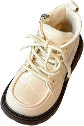 Leather Soft Fuzzy Snow Booties For Toddler Boys Girls Kids Sole Non Slip Lace-Up Sport Shoes Outdoor Warm Boots