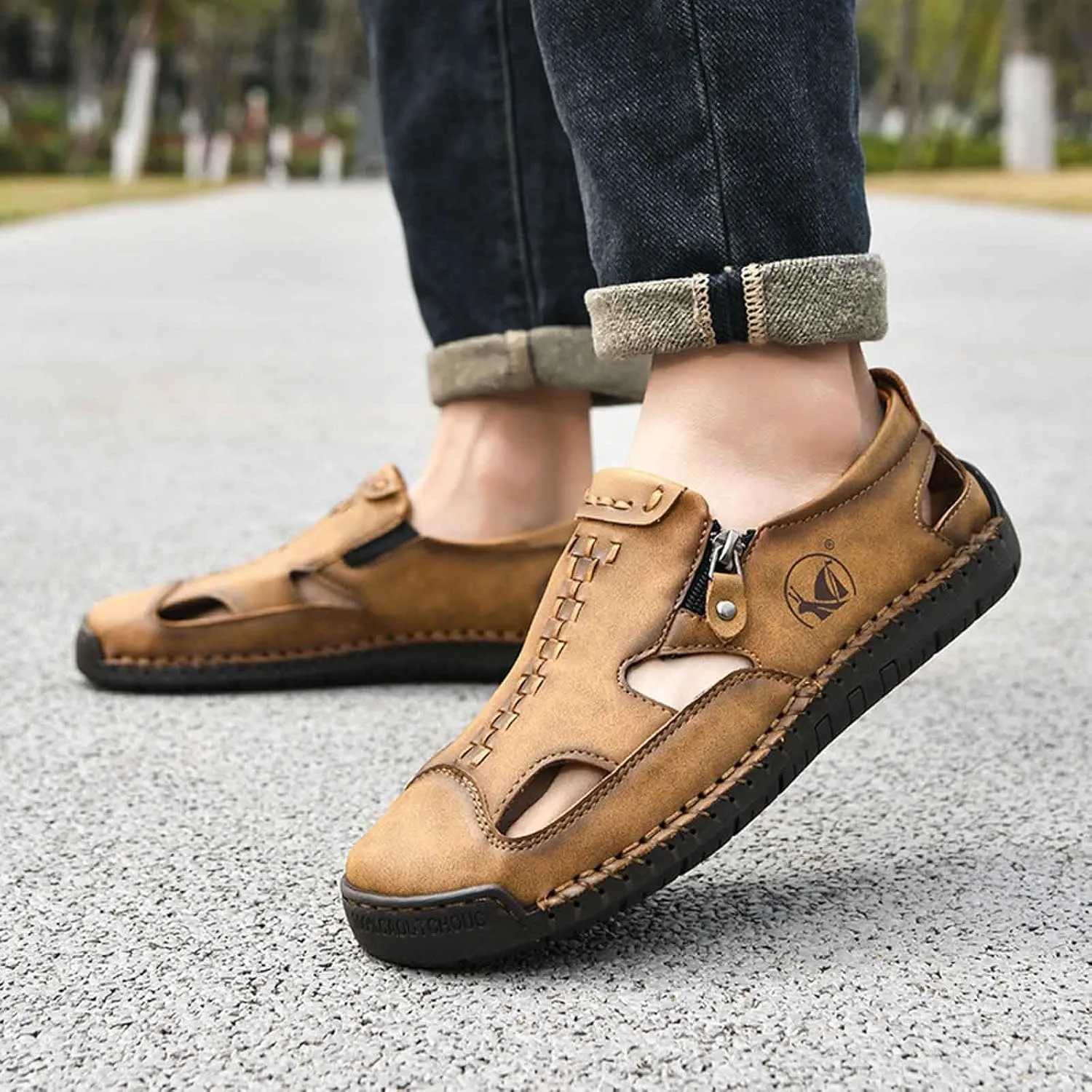 Men's Breathable Slip On Sandals for Casual Walking Outdoor Beach Comfortable Lightweight Non Slip Durable Fisherman Flat Sandals