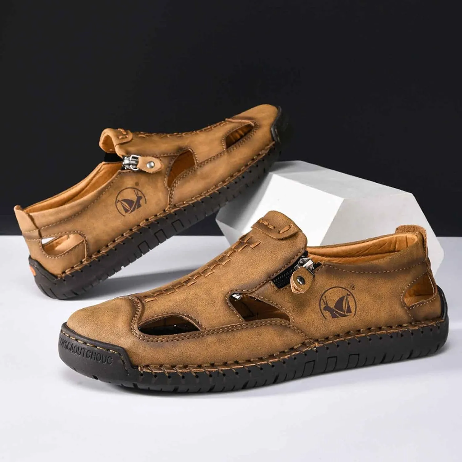 Men's Breathable Slip On Sandals for Casual Walking Outdoor Beach Comfortable Lightweight Non Slip Durable Fisherman Flat Sandals