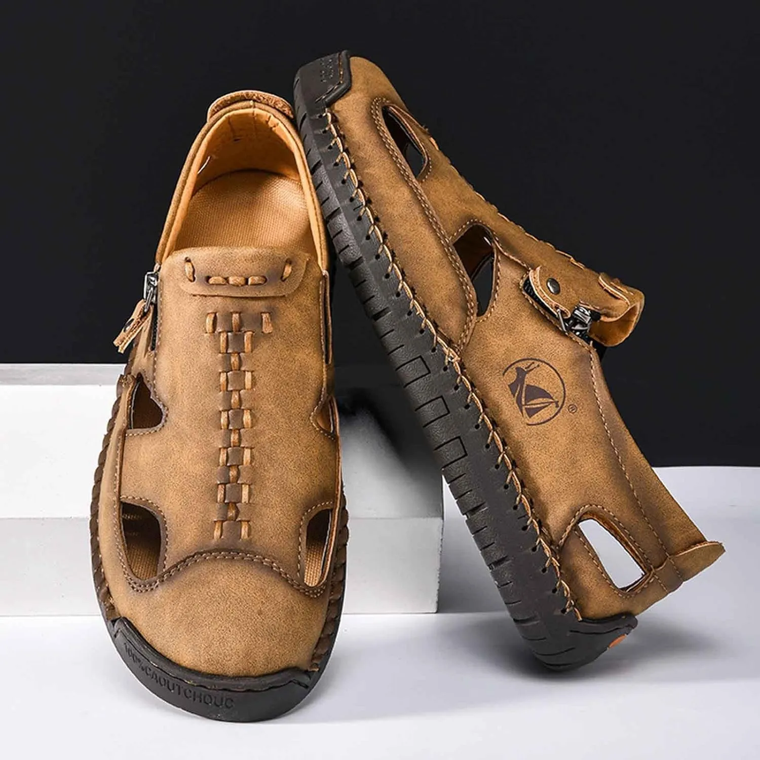 Men's Breathable Slip On Sandals for Casual Walking Outdoor Beach Comfortable Lightweight Non Slip Durable Fisherman Flat Sandals