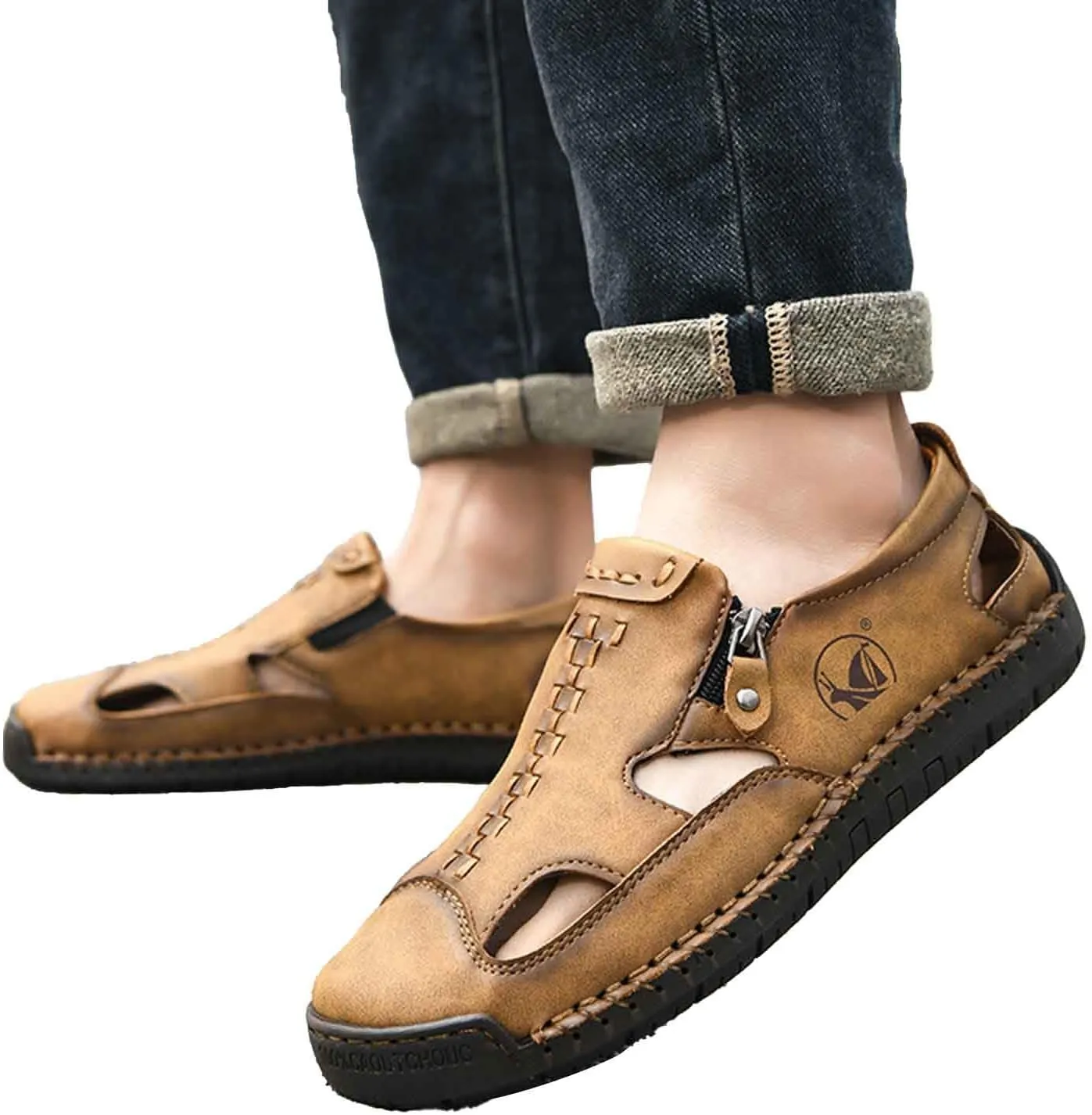 Men's Breathable Slip On Sandals for Casual Walking Outdoor Beach Comfortable Lightweight Non Slip Durable Fisherman Flat Sandals