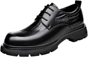 Men's Classic Lace-up Formal Oxfords Casual Business Round Toe Non-Slip Platform Comfortable Block HEE