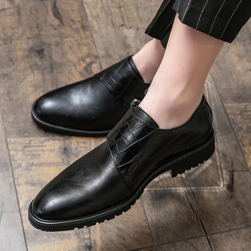 Men's Classic Leather Monk Strap Buckle Oxfords Shoes Fashion Classic Round-Toe Lace Up Low Top Leather Dress Shoes Formal Business Oxford Weddings Prom