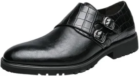 Men's Classic Leather Monk Strap Buckle Oxfords Shoes Fashion Classic Round-Toe Lace Up Low Top Leather Dress Shoes Formal Business Oxford Weddings Prom