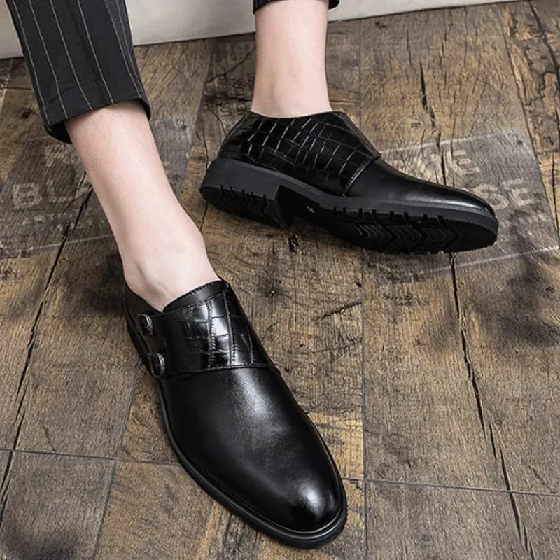 Men's Classic Leather Monk Strap Buckle Oxfords Shoes Fashion Classic Round-Toe Lace Up Low Top Leather Dress Shoes Formal Business Oxford Weddings Prom