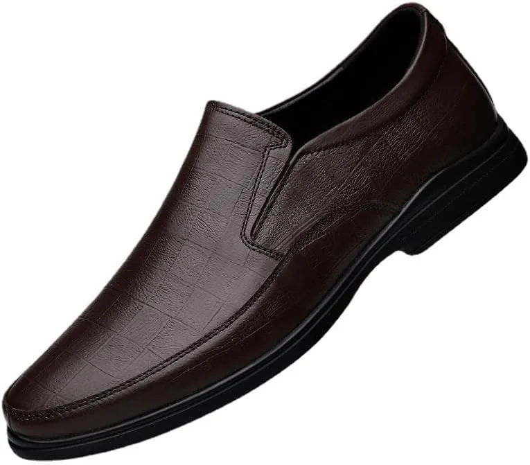 Men's Classic Slip On Dress Shoes Non-Slip Waterproof Business Formal Derby Shoes Low Top Formal Oxford Shoes(Brown,9)