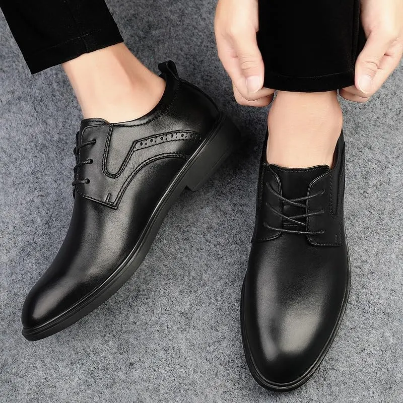 Men's Comfortable Slip-On Oxfords Genuine Leather Business Casual Dress Shoes
