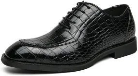 Men's Genuine Leather Oxford Shoes - Low Top Formal Business Dress Shoes with Soft Rubber Sole, Non-Slip Waterproof Derby Style
