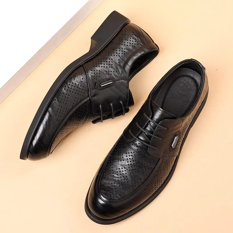 Men's Leather British Style Lace Up Wing Tip Dress Shoe Summer Business mesh Breathable Walking Shoes