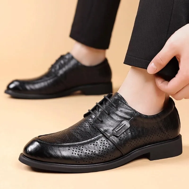 Men's Leather British Style Lace Up Wing Tip Dress Shoe Summer Business mesh Breathable Walking Shoes