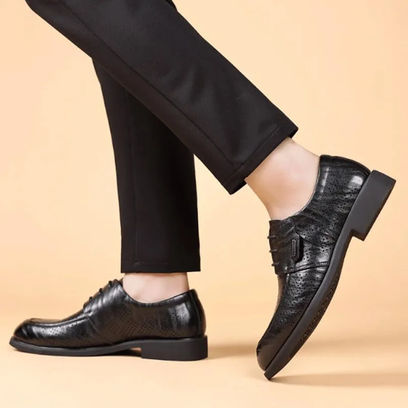 Men's Leather British Style Lace Up Wing Tip Dress Shoe Summer Business mesh Breathable Walking Shoes