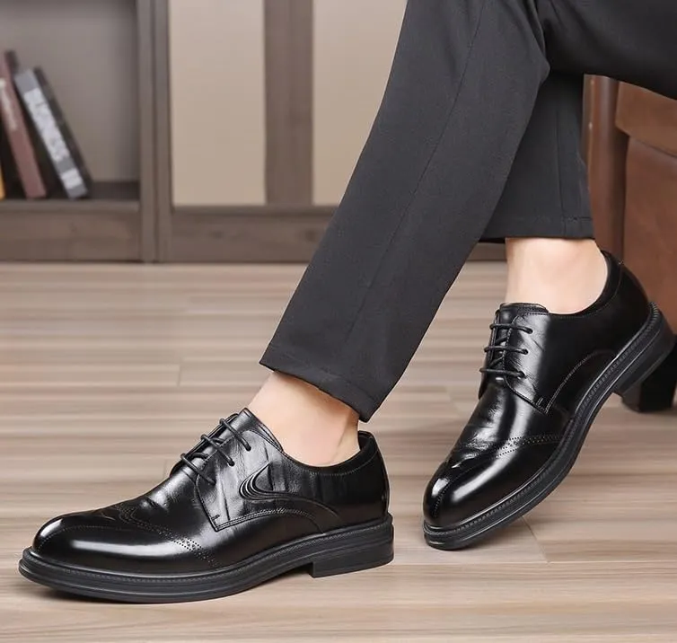 Men's Leather Oxfords Summer Lace Up Fashion Casual Classic Dress Shoes Pointed-Toe Business Loafers Shoes for Men