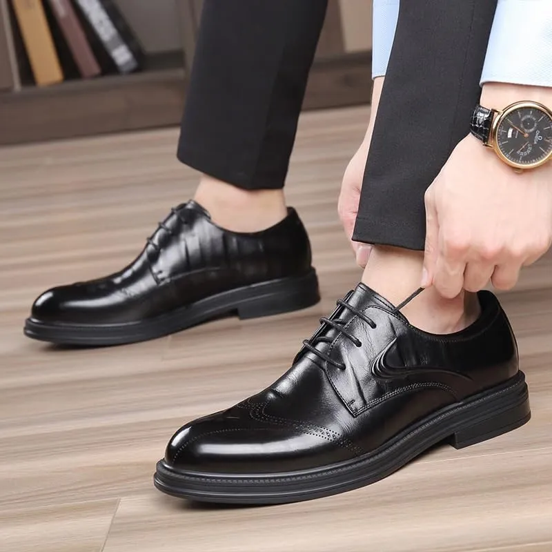 Men's Leather Oxfords Summer Lace Up Fashion Casual Classic Dress Shoes Pointed-Toe Business Loafers Shoes for Men