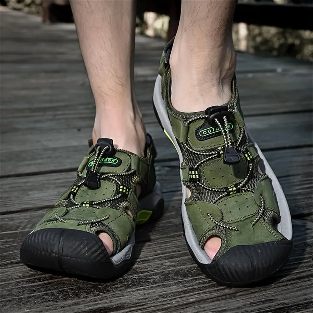 Mens Leather Sandals Beach Hiking Sandals Summer Comfortable Trekking Shoes Hiking Shoes Sports Outdoor with hook