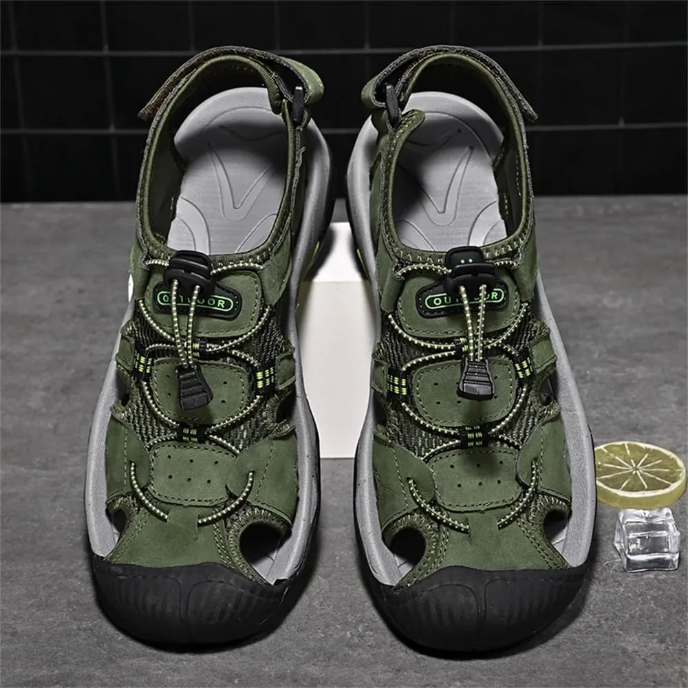 Mens Leather Sandals Beach Hiking Sandals Summer Comfortable Trekking Shoes Hiking Shoes Sports Outdoor with hook