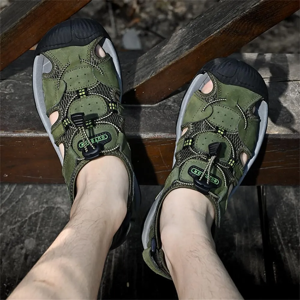 Mens Leather Sandals Beach Hiking Sandals Summer Comfortable Trekking Shoes Hiking Shoes Sports Outdoor with hook