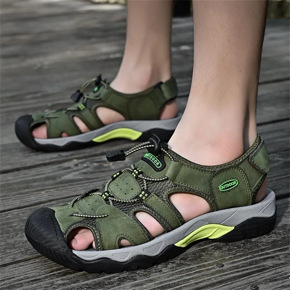 Mens Leather Sandals Beach Hiking Sandals Summer Comfortable Trekking Shoes Hiking Shoes Sports Outdoor with hook