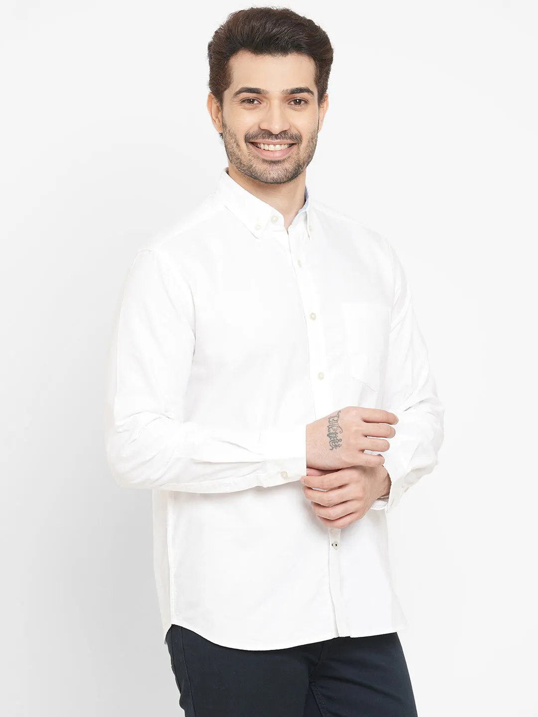Men's Oxford White Cotton Regular Fit Shirt