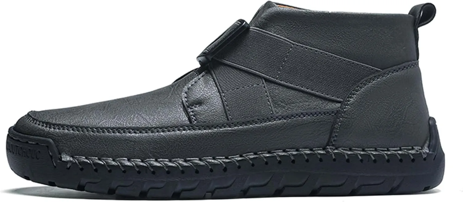 Men's Premium Leather Walking Shoes, Mid Top Fashion Casual Sneakers, Business Casual Leather Shoes, Driving Shoes, Durable, Hand Sewn, Easy to Put on