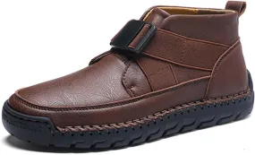 Men's Premium Leather Walking Shoes, Mid Top Fashion Casual Sneakers, Business Casual Leather Shoes, Driving Shoes, Durable, Hand Sewn, Easy to Put on