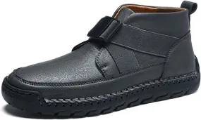 Men's Premium Leather Walking Shoes, Mid Top Fashion Casual Sneakers, Business Casual Leather Shoes, Driving Shoes, Durable, Hand Sewn, Easy to Put on