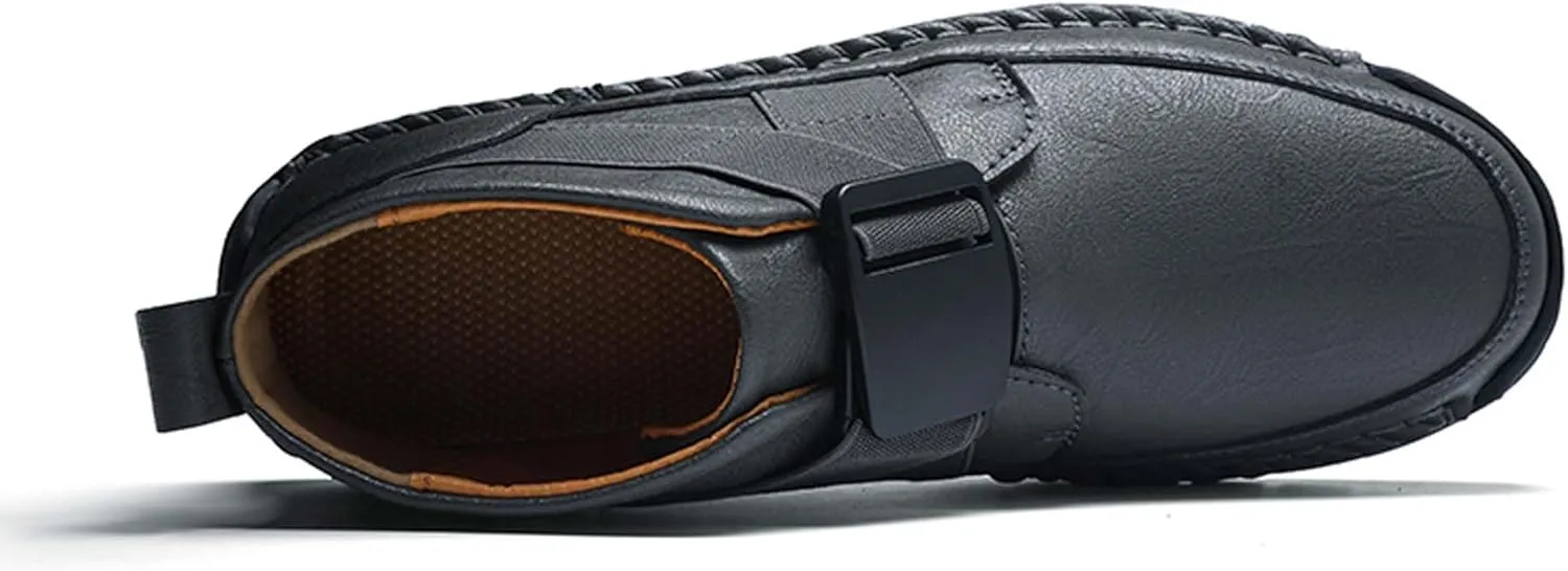 Men's Premium Leather Walking Shoes, Mid Top Fashion Casual Sneakers, Business Casual Leather Shoes, Driving Shoes, Durable, Hand Sewn, Easy to Put on