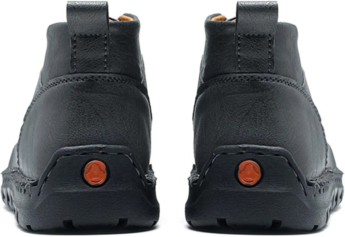 Men's Premium Leather Walking Shoes, Mid Top Fashion Casual Sneakers, Business Casual Leather Shoes, Driving Shoes, Durable, Hand Sewn, Easy to Put on