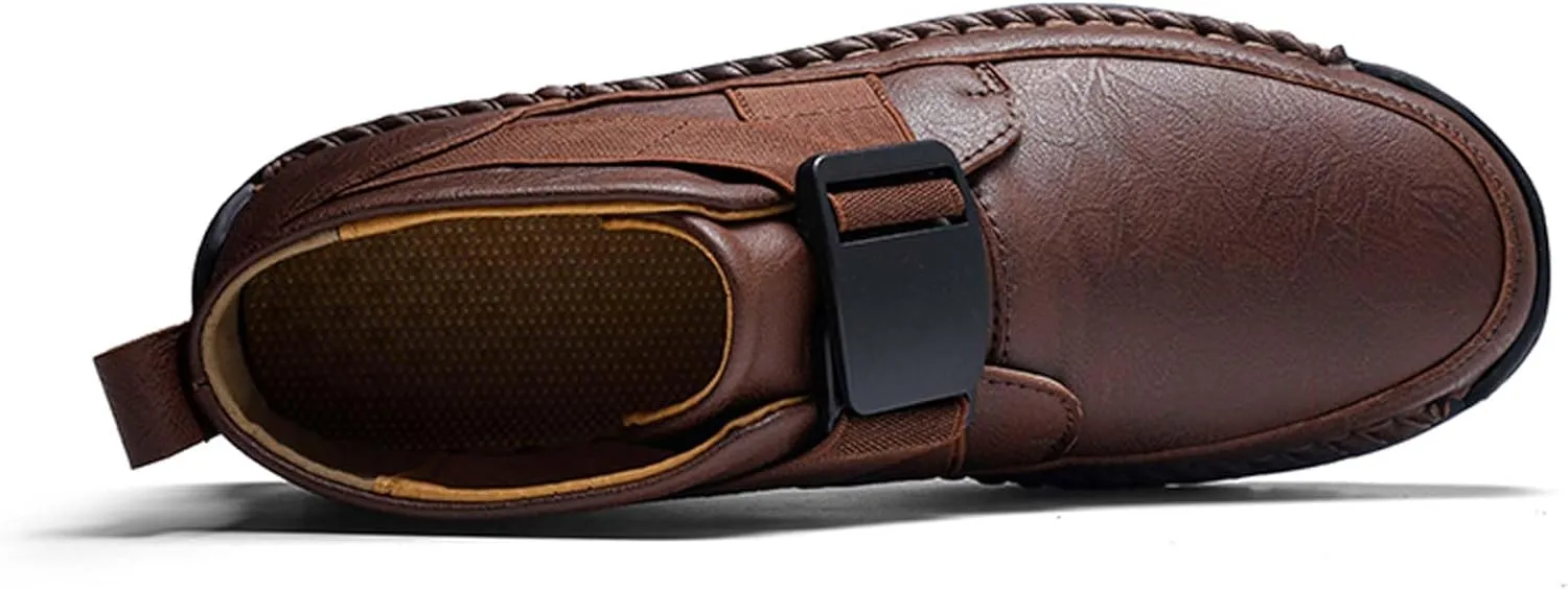 Men's Premium Leather Walking Shoes, Mid Top Fashion Casual Sneakers, Business Casual Leather Shoes, Driving Shoes, Durable, Hand Sewn, Easy to Put on