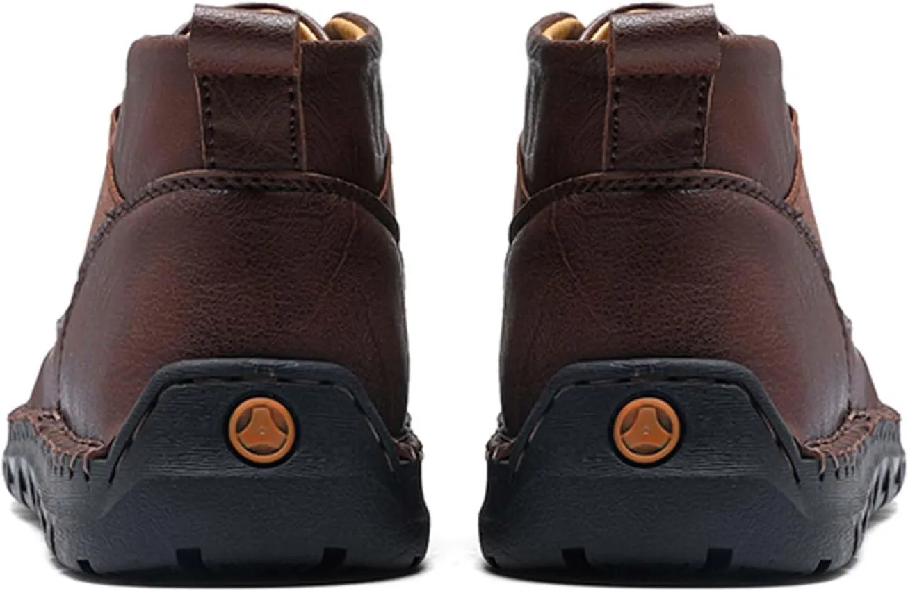 Men's Premium Leather Walking Shoes, Mid Top Fashion Casual Sneakers, Business Casual Leather Shoes, Driving Shoes, Durable, Hand Sewn, Easy to Put on