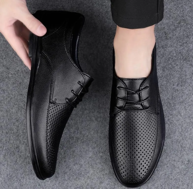 Men's Summer Oxford Shoes Fashion Leather Derby Shoes Business Wedding Dress Shoes for Men