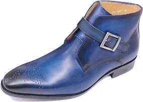 Santimon Chelsea Boots Men Casual Dress Ankle Boots Genuine Leather Buckle Brogues Pointed Toe Tuxedo Chukka Fashion Prom Wedding Business Western Cowboy Boots