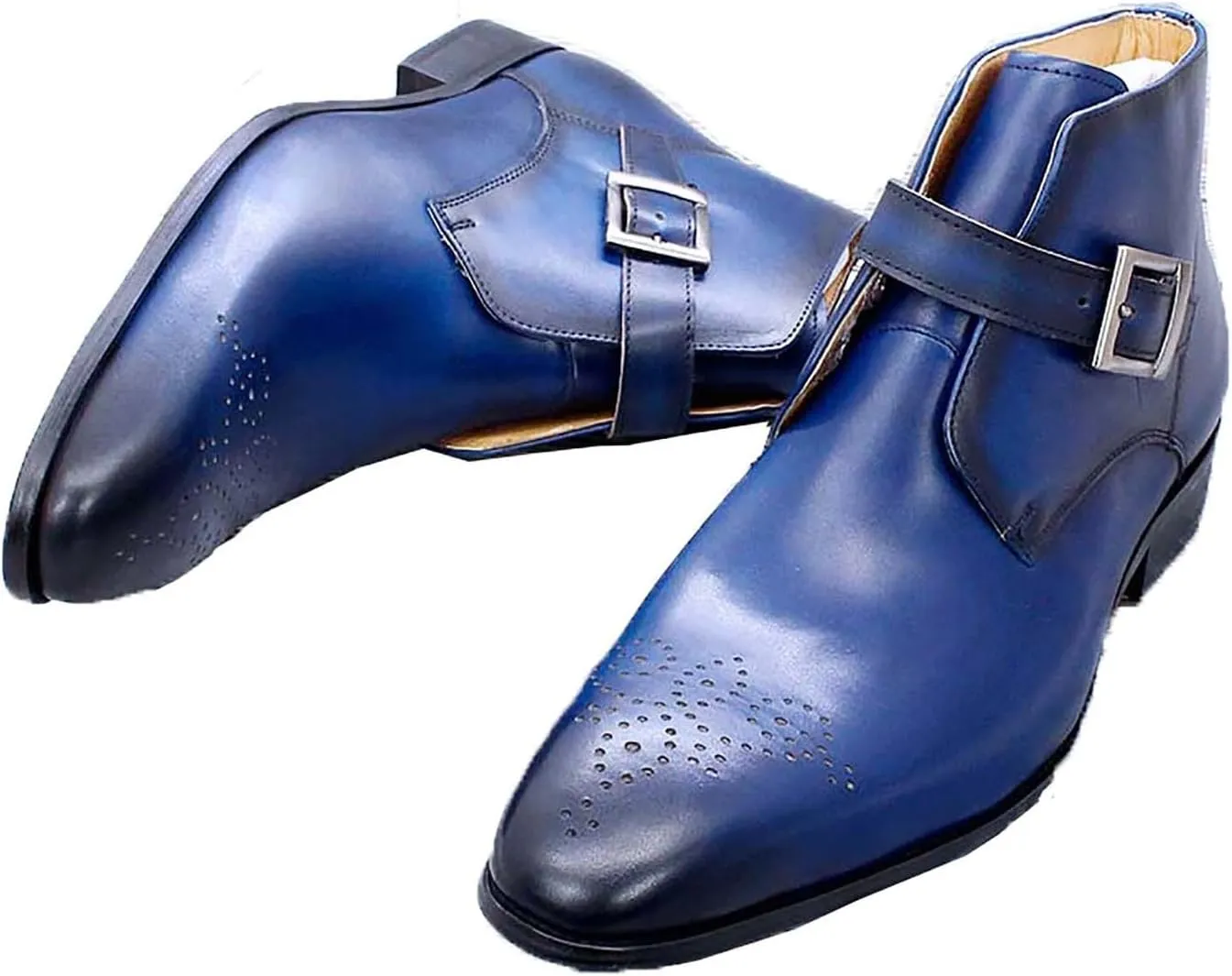Santimon Chelsea Boots Men Casual Dress Ankle Boots Genuine Leather Buckle Brogues Pointed Toe Tuxedo Chukka Fashion Prom Wedding Business Western Cowboy Boots
