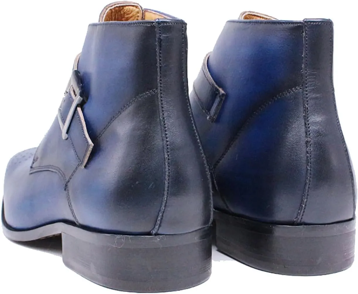 Santimon Chelsea Boots Men Casual Dress Ankle Boots Genuine Leather Buckle Brogues Pointed Toe Tuxedo Chukka Fashion Prom Wedding Business Western Cowboy Boots