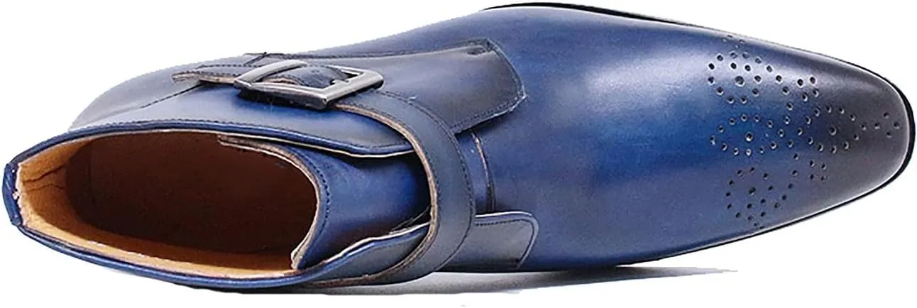 Santimon Chelsea Boots Men Casual Dress Ankle Boots Genuine Leather Buckle Brogues Pointed Toe Tuxedo Chukka Fashion Prom Wedding Business Western Cowboy Boots