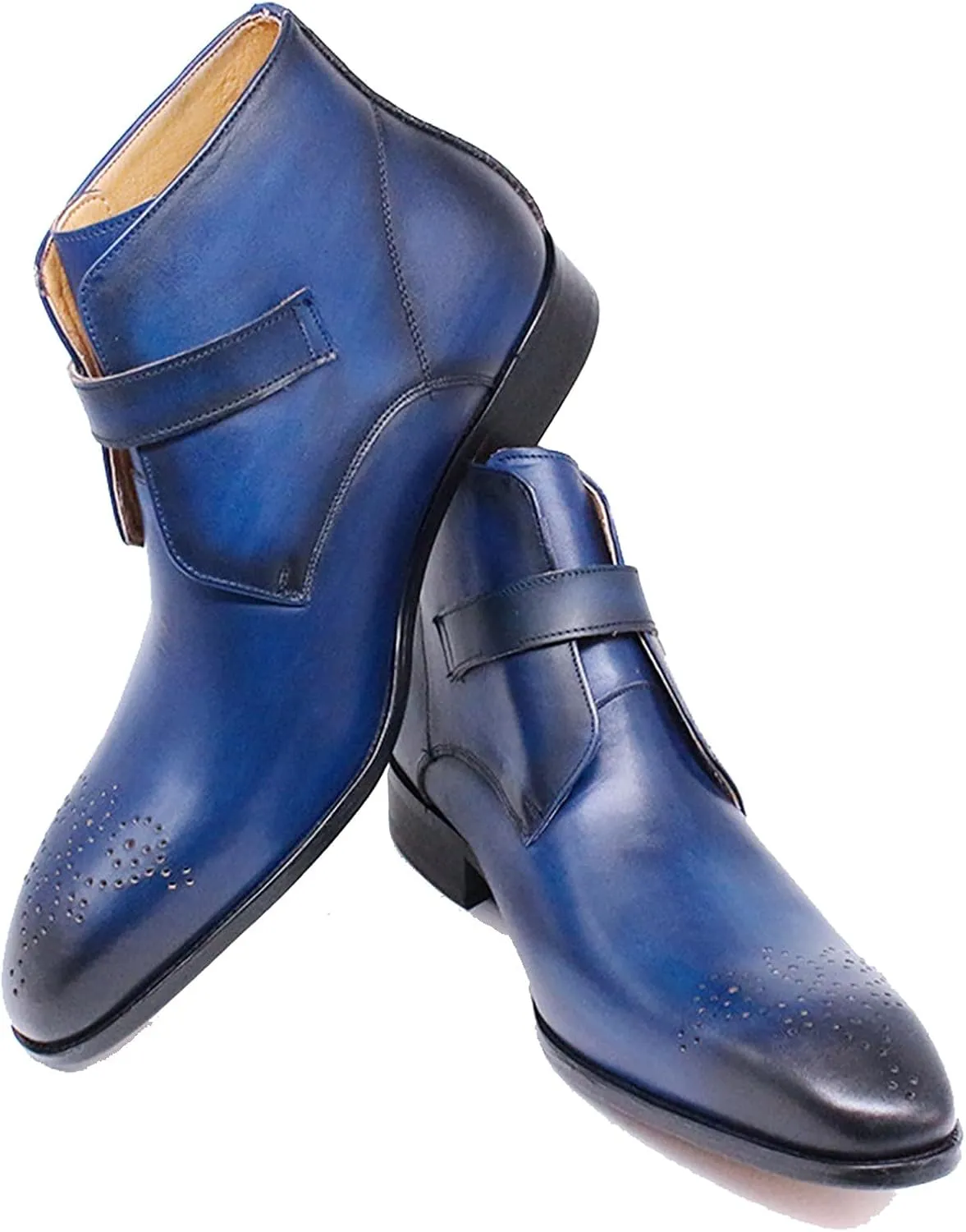 Santimon Chelsea Boots Men Casual Dress Ankle Boots Genuine Leather Buckle Brogues Pointed Toe Tuxedo Chukka Fashion Prom Wedding Business Western Cowboy Boots